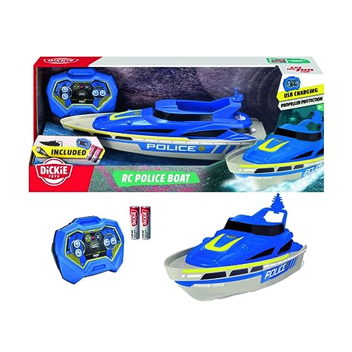 Dickie Toys - RC Polizei-Boot - ferngesteuertes Spielzeug-Boot in Polizei-Design ab 6 Jahren, Schiff mit Fernbedienung und Batterien für Kinder und Erwachsene, Mehrfarbig, 201107003 von Dickie Toys