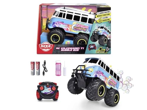 Dickie Toys - RC Volkswagen T1 Bubble Bus (30 cm) - ferngesteuertes Auto ab 6 Jahre mit Seifenblasen - Remote Control Car für Kinder, 6 km/h, 2,4 GHz Fernbedienung, inkl. Batterien & Akku von Dickie Toys