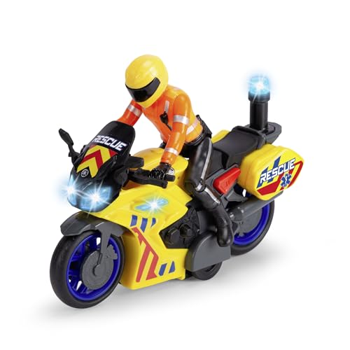 Dickie Toys - Rescue Bike (17 cm) - Yamaha Rettungs-Fahrzeug ab 3 Jahre mit Friktion & beweglicher Fahrer-Figur, Spielzeug-Motorrad für Kinder mit Licht & Sound, inkl. Batterien von Dickie Toys