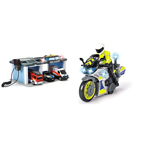 Dickie Toys - Rescue Center – Rettungsstation mit Funkgerät, Polizei & – Polizei Motorrad – Spielzeug Motorrad mit Polizisten-Figur, für Kinder ab 3 Jahren von Dickie Toys