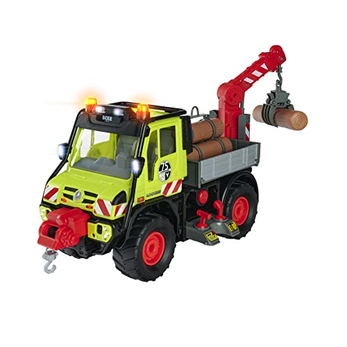 Dickie Toys - Unimog Holztransporter – Elektrische Seilwinde, Joystick-gesteuerter Kranarm, Licht & Sound, für Kinder ab 3 Jahren, Mehrfarbig von Dickie Toys