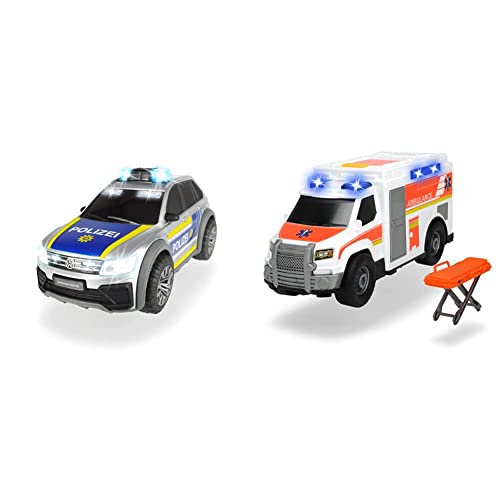 Dickie Toys - Volkswagen VW Tiguan R-Line – 25 cm großes Polizeiauto mit Licht & Sound, Polizei-SUV & Medical Responder – 30 cm großer Rettungswagen mit Trage, Licht und Sound, Heckklappe zum Öffnen von Dickie Toys