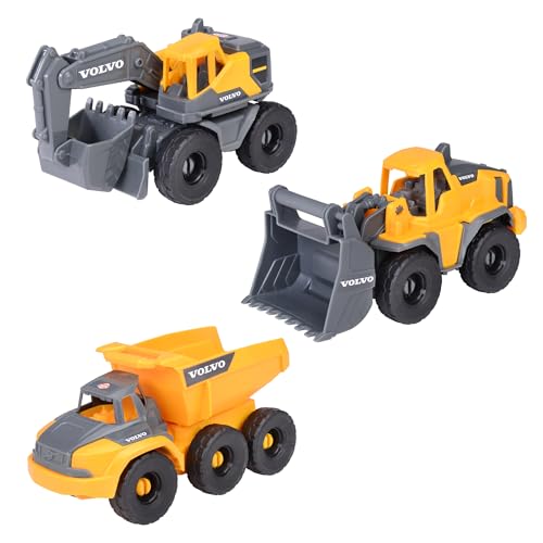 Dickie Toys - Volvo Baustellenfahrzeuge ab 3 Jahre - Construction Set mit verschiedenen Spielzeugautos (Bagger, Radlader, Kipplaster) für Kinder, je 16 cm, Autos mit Freilauf und beweglichen Teilen von Dickie Toys