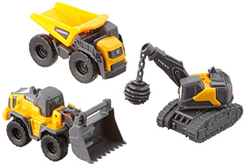 Dickie Toys Volvo Micro Builders 3er Set, Spielzeugset Baustelle, Bagger, 3er-Set Baufahrzeuge, 2 Verschiedene Ausführungen, zufällige Auswahl, Baufahrzeuge Kinder, Baustellenfahrzeuge, Sandkasten von Dickie Toys