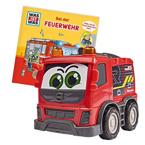 Dickie Toys Was ist Was Feuerwehr, Volvo Rosenbauer Feuerwehr mit Freilauf, inkl. was ist was Buch, farbecht und speichelfest, Spielzeug ab 1 Jahr, 14,5 cm, rot von Dickie Toys