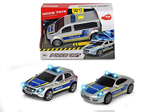 Simba Dickie SOS Police Unit, 3-Asst. 15 cm, Maßstab 1:32, Licht und Sound, Try Me, Mehrfarbig, 4006333059827 von Dickie Toys