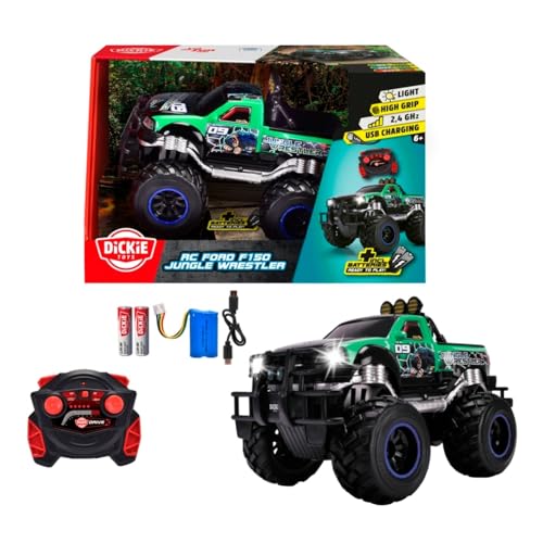 Dickie Toys - RC Auto Jungle Wrestler Ford F150 (30 cm) - Ferngesteuerter Monstertruck ab 6 Jahre mit Licht - Remote Control Car für Kinder, 10 km/h, 2,4 GHz Fernbedienung, inkl. Batterien & Akku von Dickie Toys