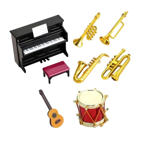 Dickly 1/12 Puppenhaus Mini Instrumente Instrument Modell Kinder Geschenk Lebensszene Rollenspiel Requisiten Musikinstrument Set für Schlafzimmer, 7 Stück von Dickly