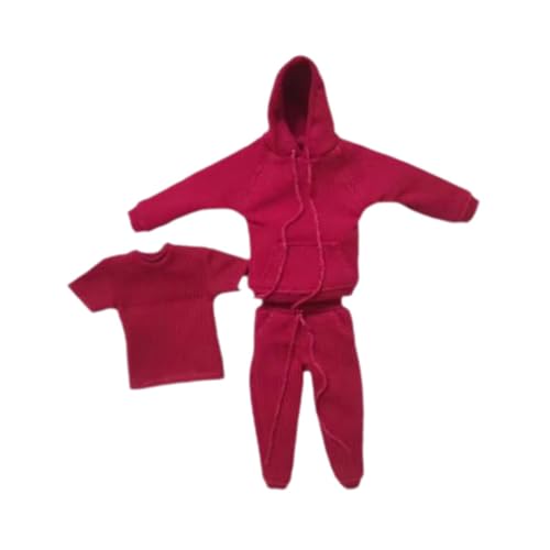 Dickly 1:12 Figur Kleidung Kostüm Mode Hoodie und Hose Outfit Action Figuren T-Shirt, Rot von Dickly