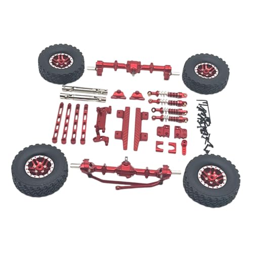 Dickly 1:12 Maßstab Vorder- und Hinterachse Set Upgrades Kit Pleuel Ersatz Servo Arm Reifen Klemme Räder für MN82 DIY Modifiziert, ROT von Dickly