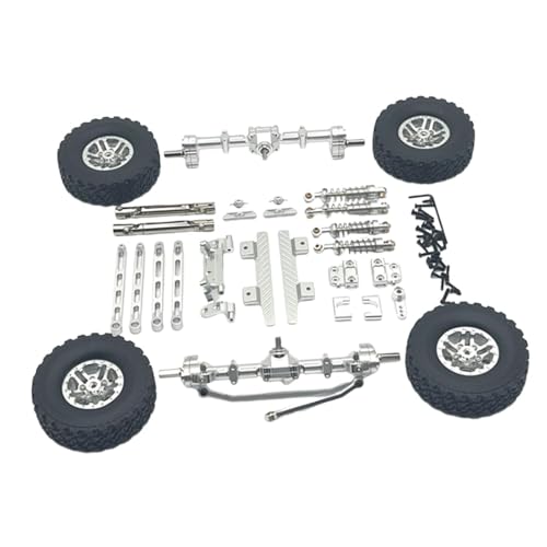 Dickly 1:12 Maßstab Vorder- und Hinterachse Set Upgrades Kit Pleuel Ersatz Servo Arm Reifen Klemme Räder für MN82 DIY Modifiziert, Silber von Dickly