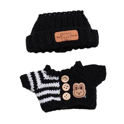 Dickly 2 x Pullover und Mütze für Modepuppen, Kleidung für Mini-Puppen, Anziehsachen, Foto-Requisiten, handgefertigte Kleidung, Kostüm für 15–17 cm große , Schwarzes Oberteil, Schwarzer Hut von Dickly