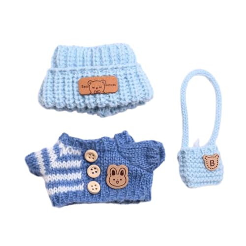 Dickly 3 Stück Puppenkleidung Outfit Foto Requisiten stilvoller bequemer DIY -Pullover, Hut und Bag Girl Puppenkleidung für 5,91 Zoll Puppe, Blau von Dickly