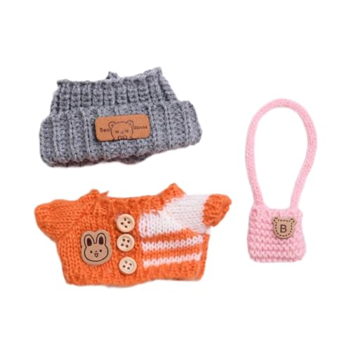 Dickly 3 Stück Puppenkleidung Outfit Foto Requisiten stilvoller bequemer DIY -Pullover, Hut und Bag Girl Puppenkleidung für 5,91 Zoll Puppe, Orange von Dickly