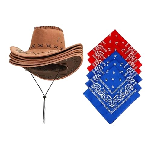 Dickly 6X Fashion Western Cowboy Hut und 6Pcs Paisley Bandana für Karneval Outdoor von Dickly