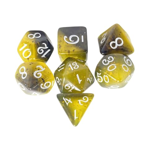 Dickly 7 Stück Polyedrische Würfel D4 Und D6 D8 D10 D12 D20 Acryl Mehrseitige Würfel Tischspielwürfel für Partygeschenke Unterhaltungsspielzeug, Schwarz Gelb von Dickly