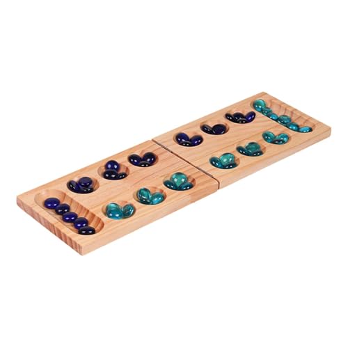 Dickly Familienspiele aus Holz, Mancala-Brettspiel, Strategiespiel, Spiel für Teenager, faltbares Mancala-Brettspielset mit 48 Steinen für Erwachsene und von Dickly