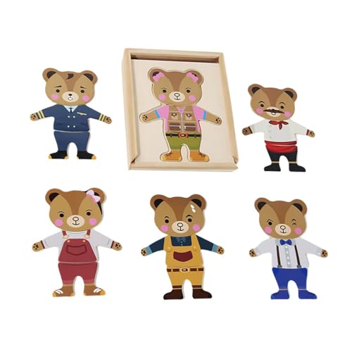 Dickly Holzbär-Anziehpuzzle-Set Montessori-Spielzeug zum Sortieren und Zusammenpassen von Puzzles für Babys von Dickly