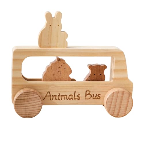 Dickly Holzbus-Set mit 3 Tierfiguren, Holzspielzeug, Schubkarren für, Jungen, Mädchen, Dickly Holzbus-Set mit 3 Tierfiguren, Holzspielzeug, Schubkarren für, Jungen, Mädchen, von Dickly