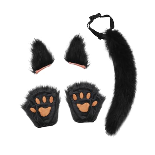 Dickly Kostüm Cosplay Kunstohren und Schwanz Set zum Verkleiden Einweihungsparty Karneval Geschenk, Schwarz von Dickly