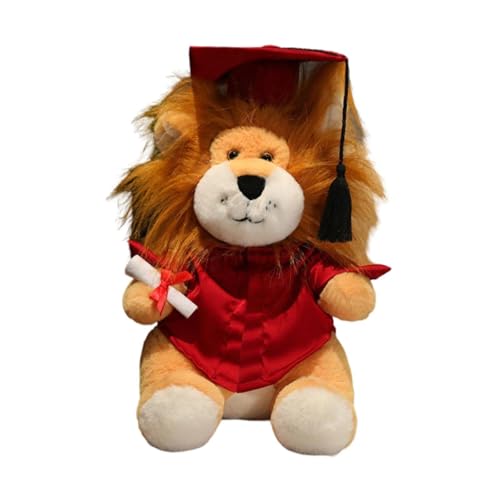 Dickly Lion Doll Ornament süße Höhe 35 cm mit Hüten gefülltes Tierplüschspielzeug für Ihren Freund Abschlussgeschenke Jungen Schlafzimmer Kinder, Rot von Dickly