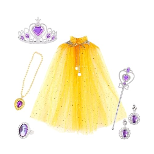 Dickly Mädchen Prinzessin Mantel Set 7 Stück Party Dress Up Umhänge für Geburtstag Geschenk, Gelb von Dickly