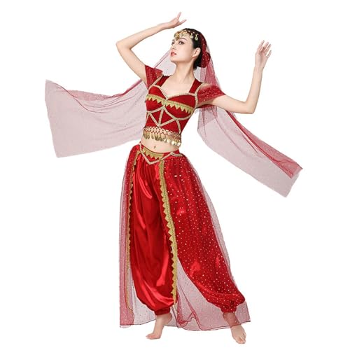Dickly Prinzessinnenkostüm, Tanzkleidung, exotisches Tanz-Outfit für Aufführungen, Rot, xl von Dickly