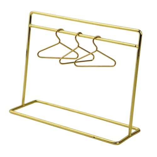 Dickly Puppenbekleidungsregal mit Kleiderbügeln Mini Kleidung Rack 1/12 Skala Puppengarderobe Möbel, Gold von Dickly