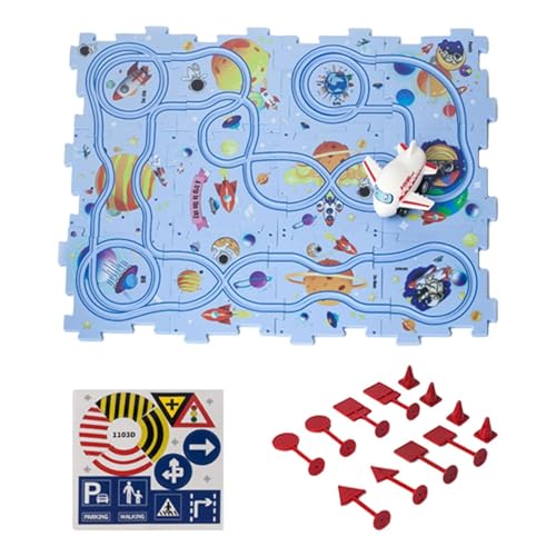 Dickly Puzzle Car Track Play Set Track Building Blocks, Lernspielzeug, Spielbahn Spielzeug für Schienenwagengebäudespielzeuge für Jungen Mädchen Kleinkinder, Raumthema von Dickly