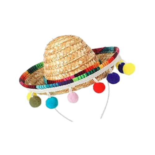 Dickly Sombrero-Hut, mexikanischer Sombrero-Zylinderhut, Party-Kostüm, Mini-Hut, Stirnband für Halloween, Bunter Kugelstreifen, Beiger Hut von Dickly