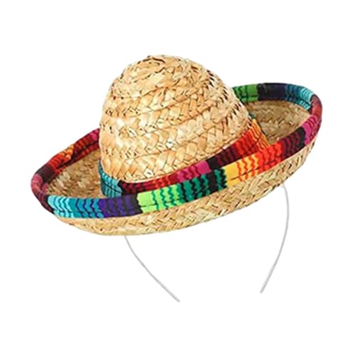 Dickly Sombrero-Hut, mexikanischer Sombrero-Zylinderhut, Party-Kostüm, Mini-Hut, Stirnband für Halloween, Bunter Streifen, Beiger Hut von Dickly