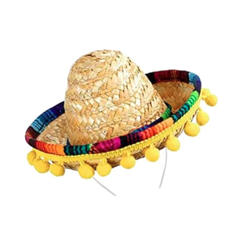 Dickly Sombrero-Hut, mexikanischer Sombrero-Zylinderhut, Party-Kostüm, Mini-Hut, Stirnband für Halloween, Gelbe Bälle, Beiger Hut von Dickly