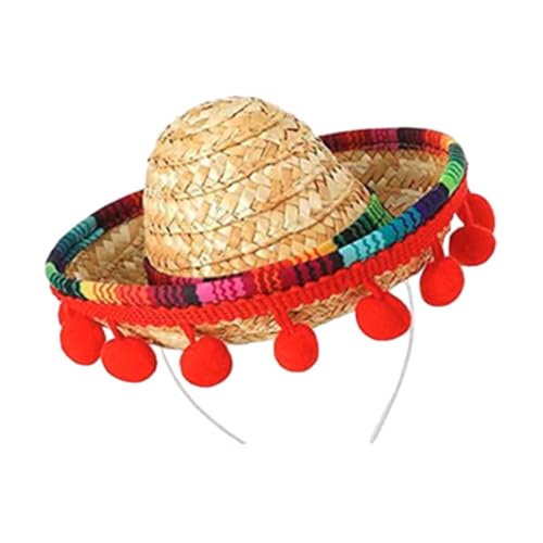 Dickly Sombrero-Hut, mexikanischer Sombrero-Zylinderhut, Party-Kostüm, Mini-Hut, Stirnband für Halloween, Rote Bälle, Beiger Hut von Dickly