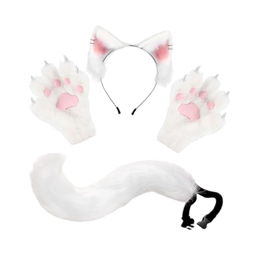Dickly Tierohr-Stirnband, Schwanz, Handschuhe, Set, Halloween-Kostüm, Zubehör für Halloween, Weiß Dickly Tierohr-Stirnband, Schwanz, Handschuhe, Set, Halloween-Kostüm, Zubehör für Halloween, Weiß von Dickly