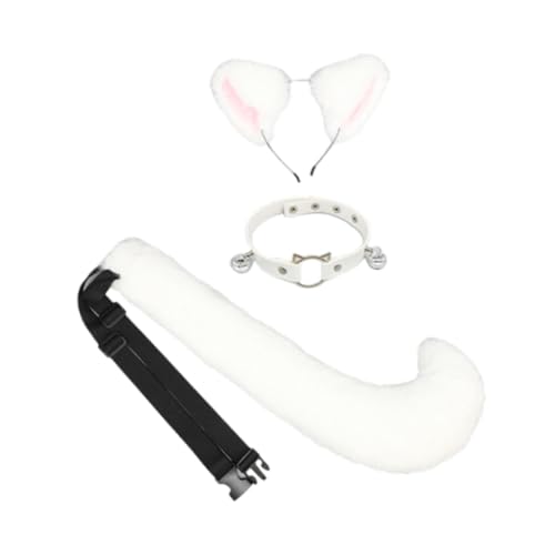 Dickly Tierohren und Schwanz-Set, Cosplay, verstellbares Kleid, Tierschwanz für Auftritte, Weiß von Dickly