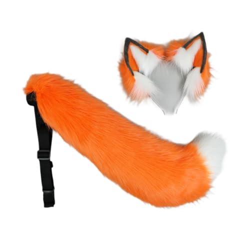 Dickly Tierohren und Schwanz Set Cosplay Geschenk Tier Stirnband für Maskerade Karneval, Orangeweiß von Dickly