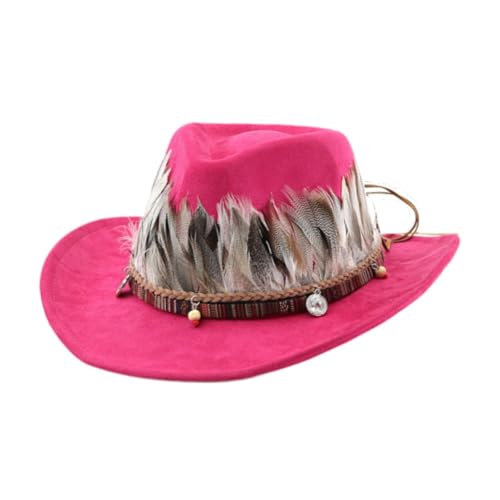 Dickly Western Feather Cowboyhut einzigartiger Sonnenhut für Reisebürtungsgeburtstagsgeschenke Party, Rose Rot von Dickly