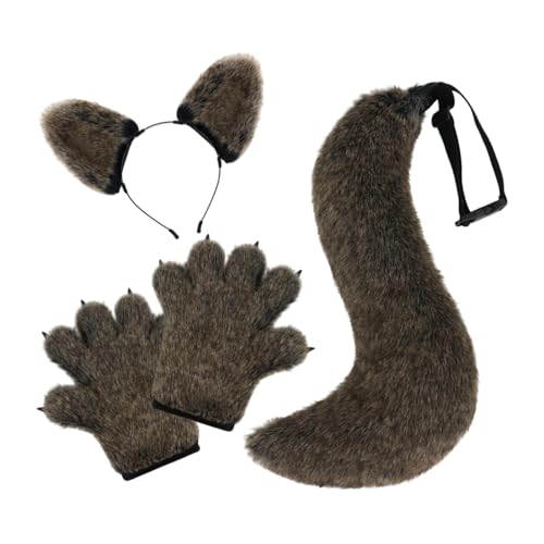 Dickly Wolfsohren, Krallen und Schwanz-Set, Haarband, weiches Kostüm-Zubehör für Feiern, Schwarz von Dickly