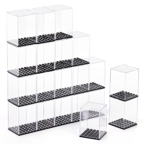 Dicunoy 20 Stück Minifiguren Vitrine Schaukasten, Acrylfigur Vitrine Box Actionfiguren Bausteine, Einzelne Kunststoff-Aufbewahrungsbox für Kleine Actionfiguren, Stapelbar, Sammlerstücke von Dicunoy