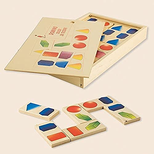 Dida - Domino Holz mit 3D-Geometrischen Formen - Montessori Lernspiel für Kinder 3-4 Jahre - Pädagogisches Set mit 28 Bunten Plättchen - Lernen von Soliden aus Holz von Dida