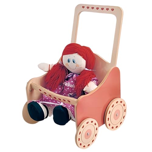 Dida - Puppenwagen Natur aus Holz, Großer Puppenwagen für Puppen bis zu 50 cm, Rollenspielzeug für Kinder von 2 bis 4 Jahren, Ideal für die Kreative Entwicklung von Dida