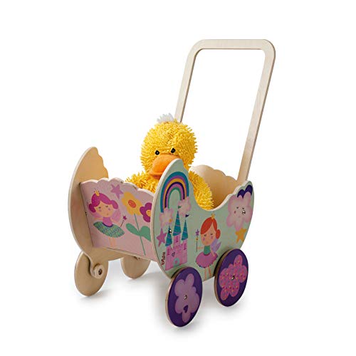 Dida - Puppenwagen Prinzessin aus Holz, Kinderwagen für Puppen bis 35 cm, Ideales Spielzeug für Rollenspiele von kleinen Mamas und Papas, Perfekt für Kinder von 2 bis 4 Jahren von Dida