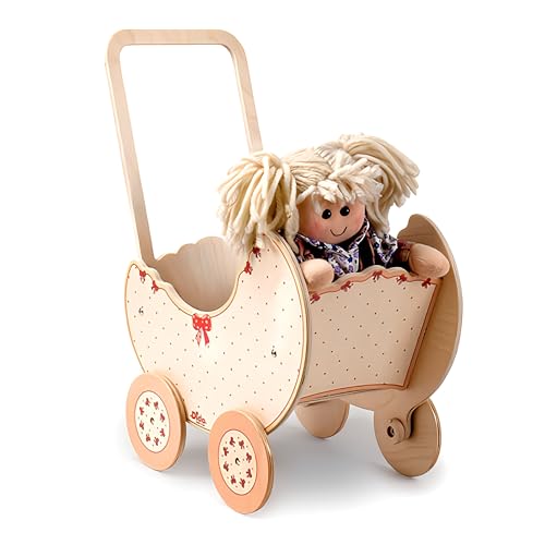 Dida - Der Puppenwagen Aus Holz Dekoration Schleife ist Ein Holzpuppenwagen Zum Schieben Der Puppen Der Kleinkinder. Der Spielwagen Ist Ideal Für Kindergarten und Zu Hause von Dida