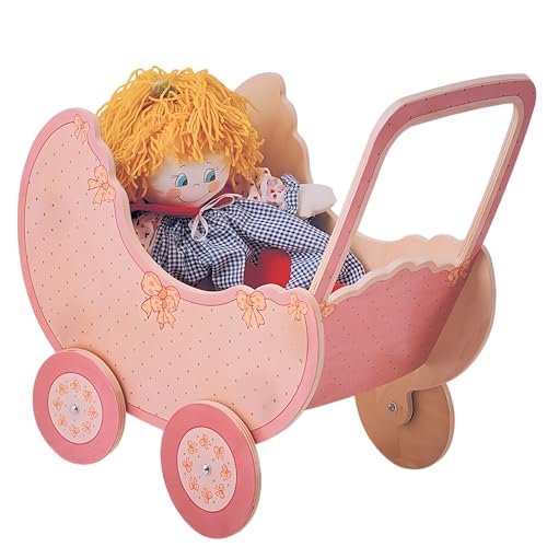 Dida - Holzpuppenwagen Rosa: Kinderwagen für Große Puppen bis 50 cm, Ideal für Rollenspiele für Kinder von 2 bis 4 Jahren von Dida