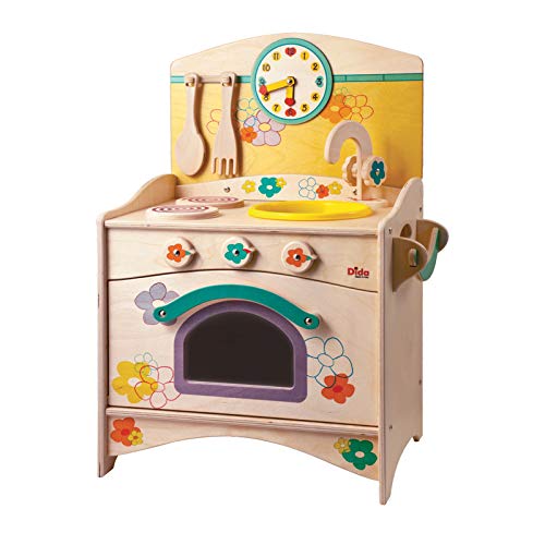 Dida - Kinderküche Trio Kompakt, Dekoration Blume Oder Schleife Mit Herdplatte, Spüle, Backofen Und Uhr, Ideal Für Das Kinderzimmer, Kindergärten Und Vorschulen von Dida