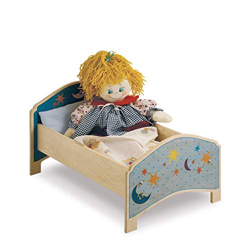 Dida - Puppenbett Aus Holz Mit Matratze Und Kopfkissen + Bettlaken Für Puppen Bis 50 cm Grösse - Dekoration: Mond. Ideal Für Die Puppenecke Im Kindergarten Und In Der Kinderkrippe von Dida