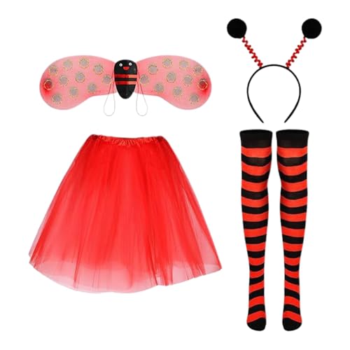 Didadihu ladybug kostüm für Damen Marienkäfer Faschings Kostüme mit Rock,Flügeln, Beinärmel und Haarreif für Erwachsene Karneval von Didadihu