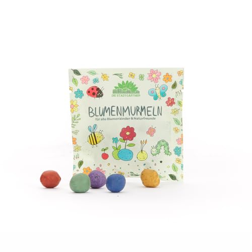 Set aus 10 x 5 bunten Blumenmurmeln für Kinder - Geschenk Mitgebsel zum Kindergeburtstag - Abschiedsgeschenk Kita Kindergarten - Samenbomben Geschenkidee - Dankeschön Erzieherin, Lehrerin, Tagesmutter von Die Stadtgärtner