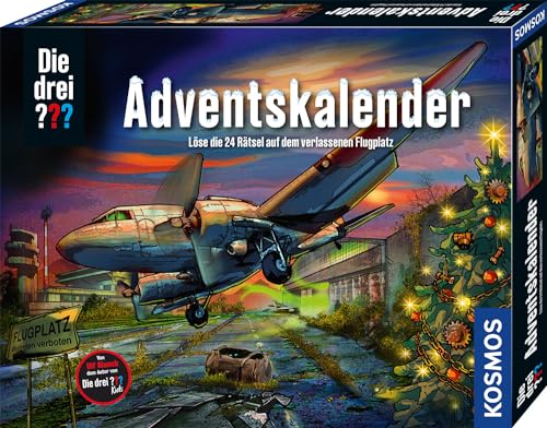 Die drei ??? Adventskalender 2024 von KOSMOS 632571, Löse die 24 Rätsel auf dem verlassenen Flugplatz, Spielzeug- und Rätsel-Adventskalender für Kinder ab 8 Jahre von Die drei