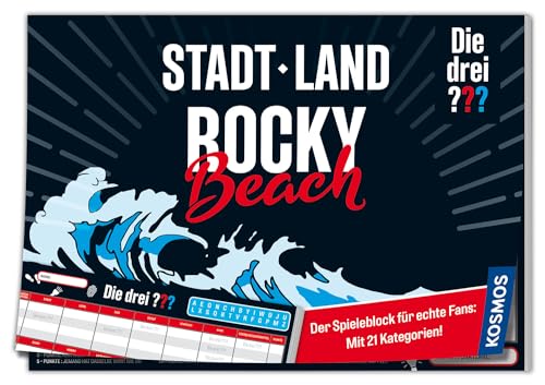 Die drei ??? Stadt Land Rocky Beach von Kosmos 684600, Spielblock mit Die drei Fragezeichen, Stadt Land Fluss, tolles Geschenk für Mädchen und Jungen ab 8 Jahre von Die drei